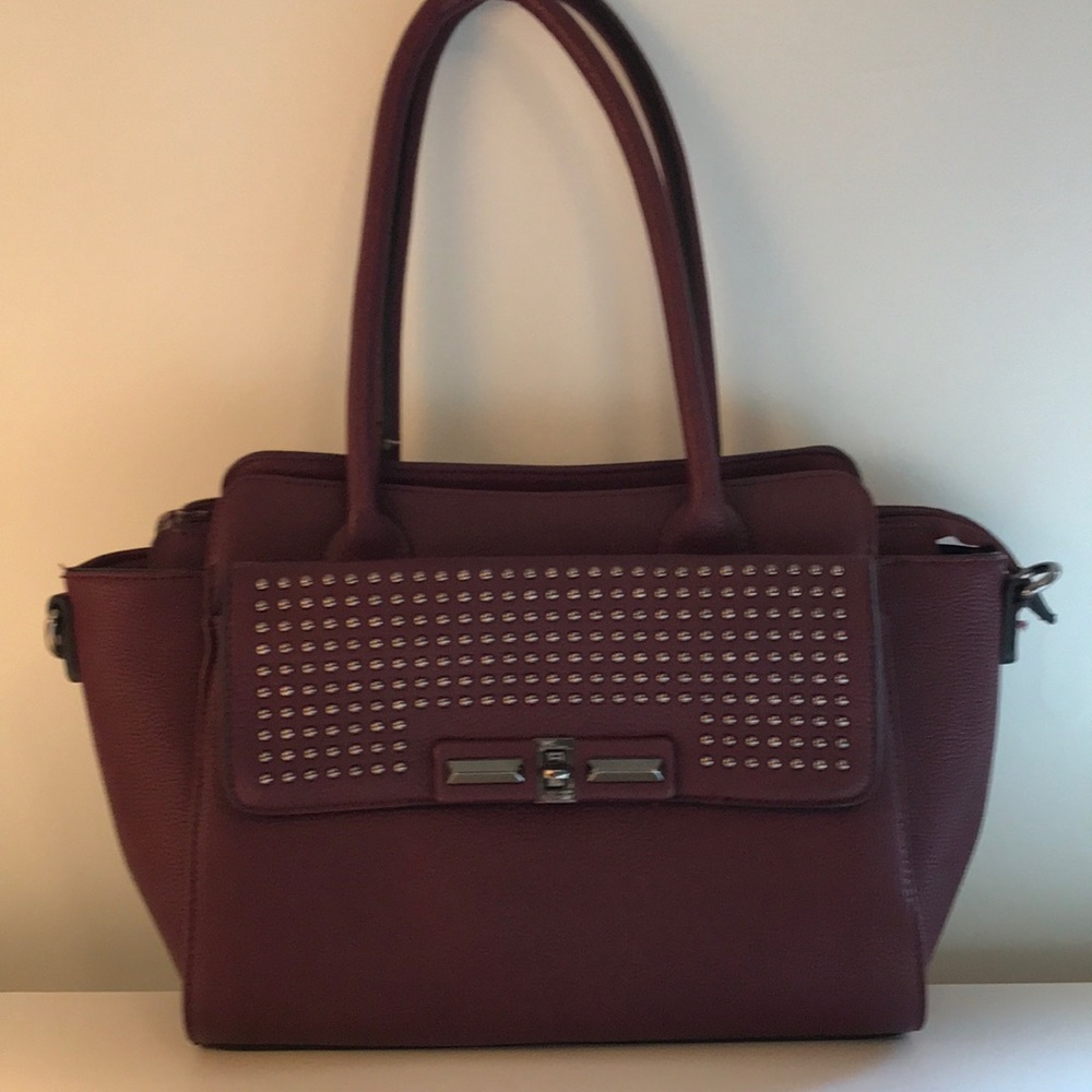 Deep wine vegan leather over shoulder bag w/strap